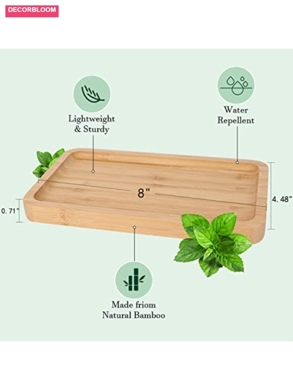 Natural Bamboo Vanity Tray, Sturdy Bathroom Organizer for Perfume Cosmetics - Picture 2 of 6